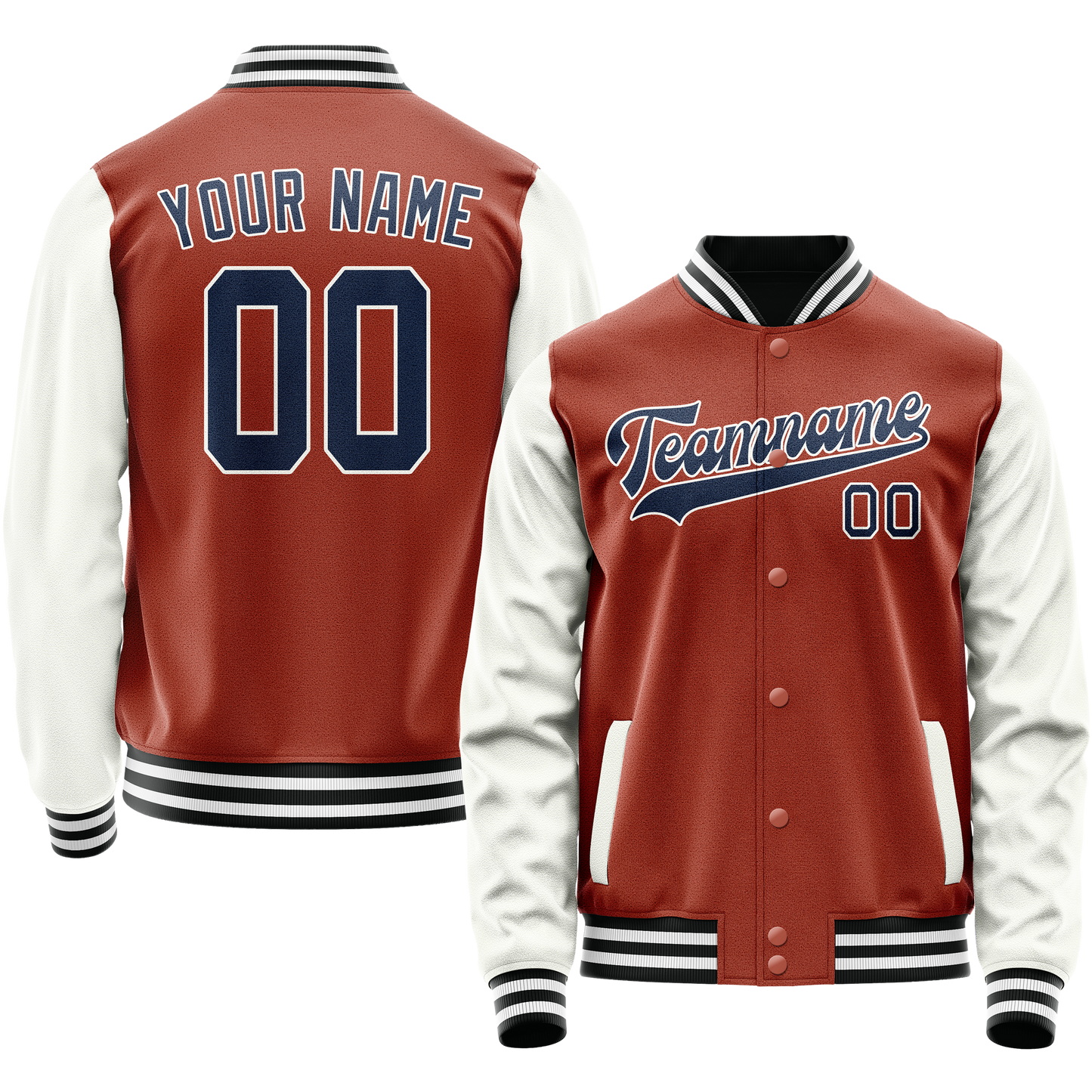 Custom Texas-Orange White Solid Color Varsity Letterman Jacket