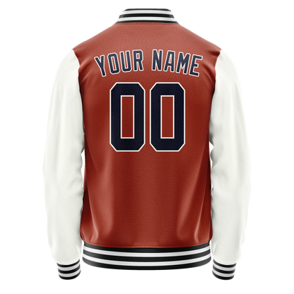 Custom Texas-Orange White Solid Color Varsity Letterman Jacket
