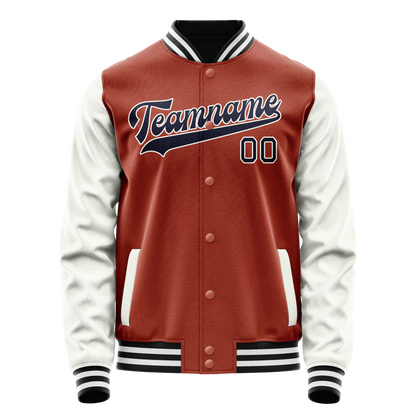 Custom Texas-Orange White Solid Color Varsity Letterman Jacket