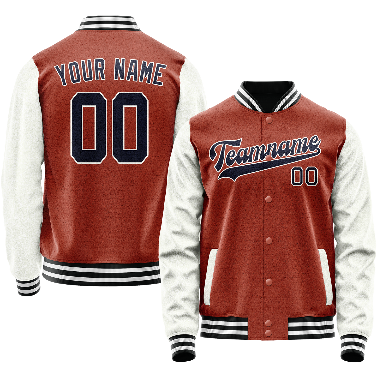 Custom Texas-Orange White Solid Color Varsity Letterman Jacket