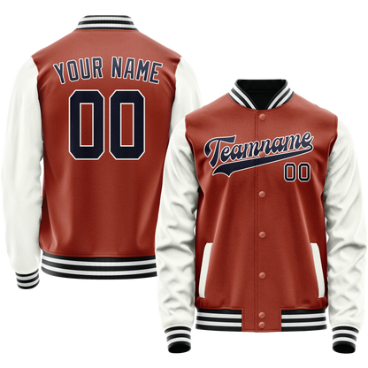 Custom Texas-Orange White Solid Color Varsity Letterman Jacket