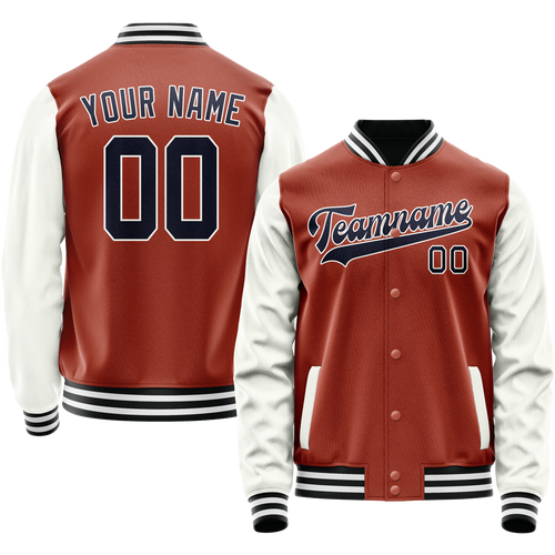 Custom Texas-Orange White Solid Color Varsity Letterman Jacket