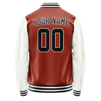 Custom Texas-Orange White Solid Color Varsity Letterman Jacket