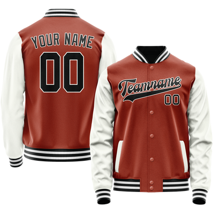 Custom Texas-Orange White Solid Color Varsity Letterman Jacket