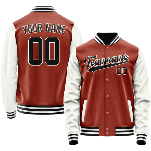 Custom Texas-Orange White Solid Color Varsity Letterman Jacket