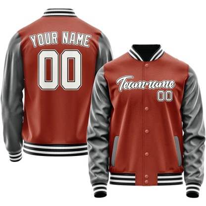 Custom Texas-Orange Gray Solid Color Varsity Letterman Jacket