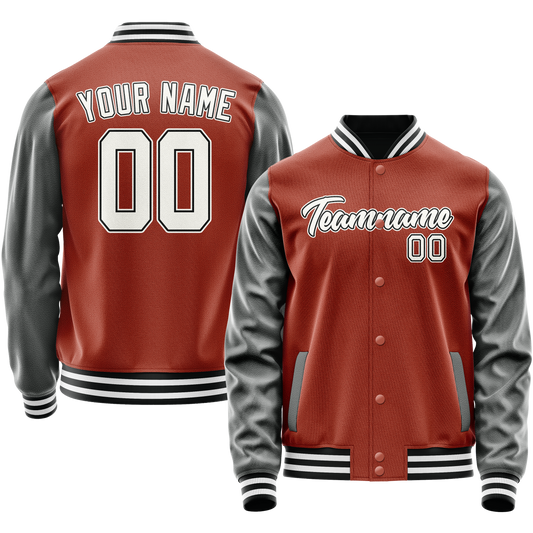 Custom Texas-Orange Gray Solid Color Varsity Letterman Jacket