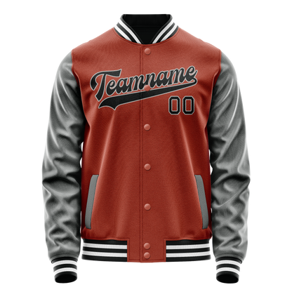 Custom Texas-Orange Gray Solid Color Varsity Letterman Jacket