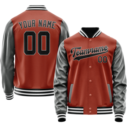 Custom Texas-Orange Gray Solid Color Varsity Letterman Jacket