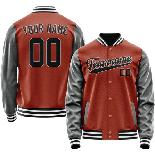 Custom Texas-Orange Gray Solid Color Varsity Letterman Jacket