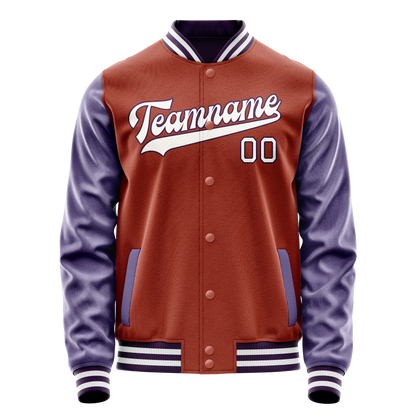 Custom Texas-Orange Purple Solid Color Varsity Letterman Jacket