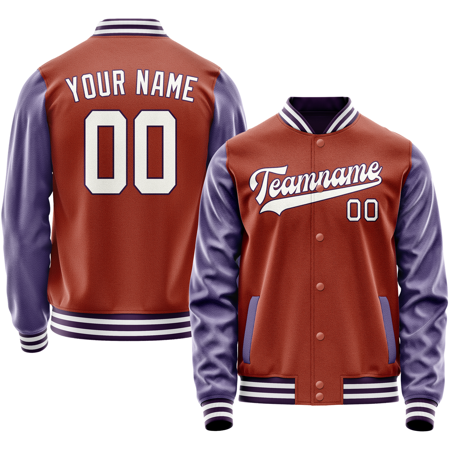 Custom Texas-Orange Purple Solid Color Varsity Letterman Jacket