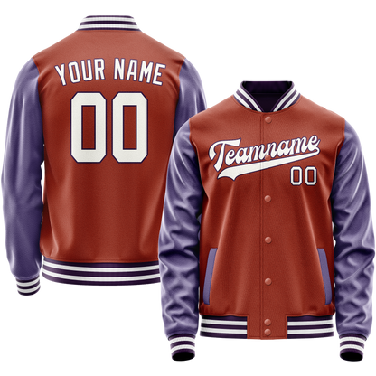 Custom Texas-Orange Purple Solid Color Varsity Letterman Jacket