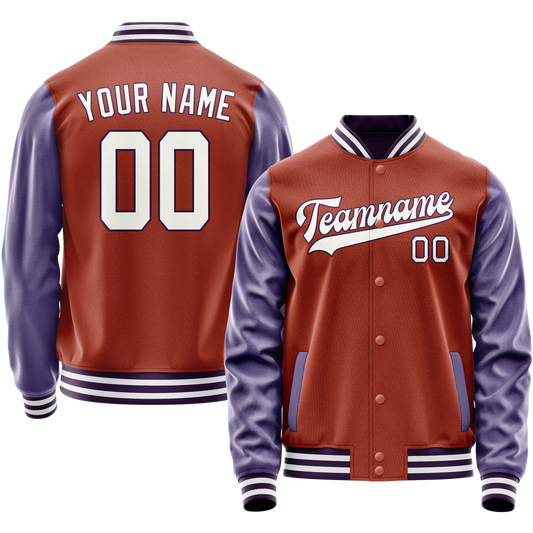 Custom Texas-Orange Purple Solid Color Varsity Letterman Jacket