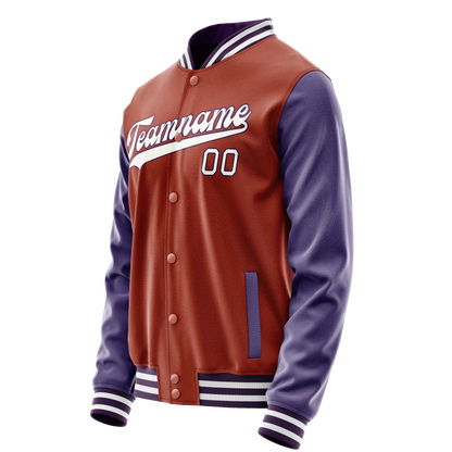 Custom Texas-Orange Purple Solid Color Varsity Letterman Jacket
