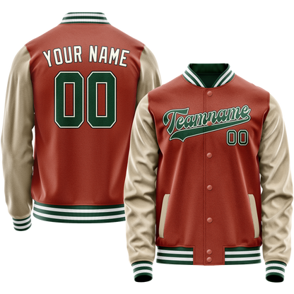 Custom Texas-Orange Cream Solid Color Varsity Letterman Jacket