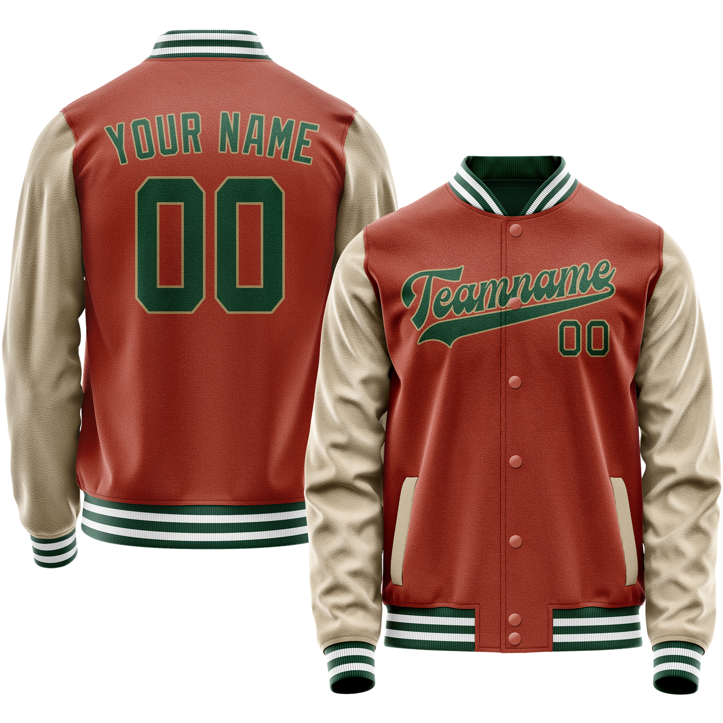 Custom Texas-Orange Cream Solid Color Varsity Letterman Jacket