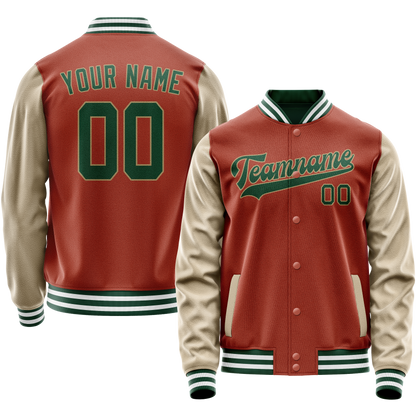 Custom Texas-Orange Cream Solid Color Varsity Letterman Jacket