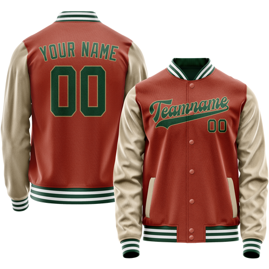 Custom Texas-Orange Cream Solid Color Varsity Letterman Jacket
