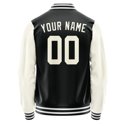 Custom Black Cream Solid Color Varsity Letterman Jacket