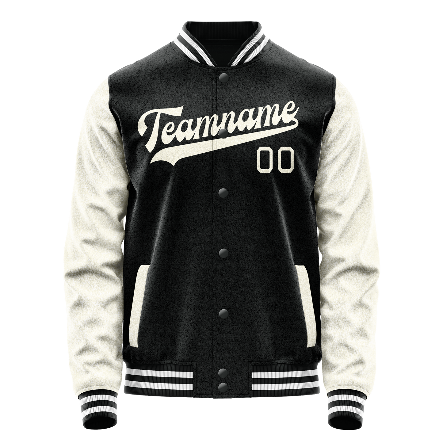 Custom Black Cream Solid Color Varsity Letterman Jacket