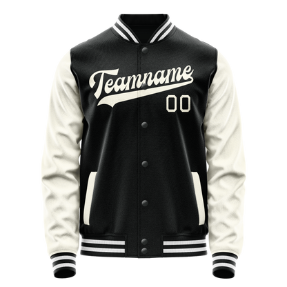 Custom Black Cream Solid Color Varsity Letterman Jacket