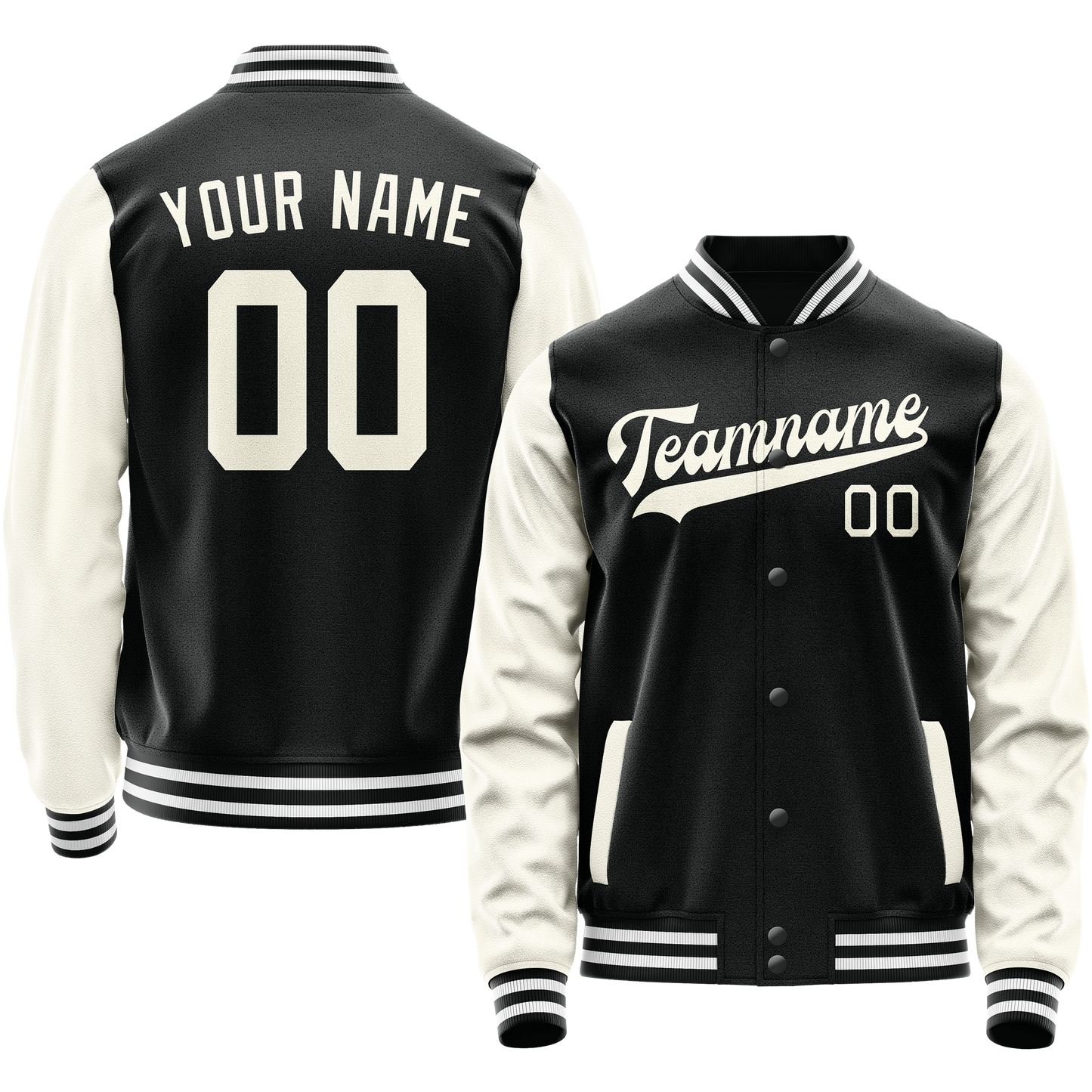 Custom Black Cream Solid Color Varsity Letterman Jacket