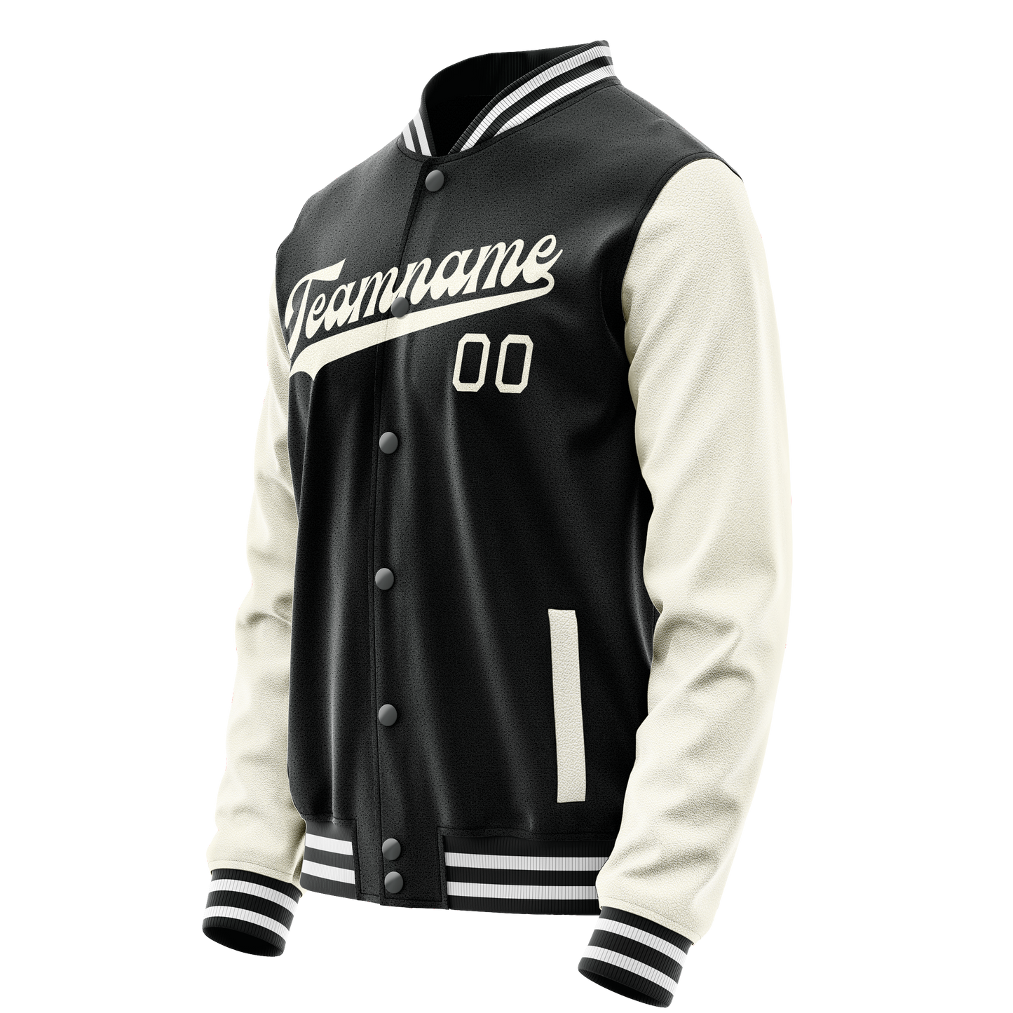 Custom Black Cream Solid Color Varsity Letterman Jacket