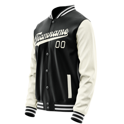 Custom Black Cream Solid Color Varsity Letterman Jacket