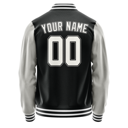Custom Black Gray Solid Color Varsity Letterman Jacket