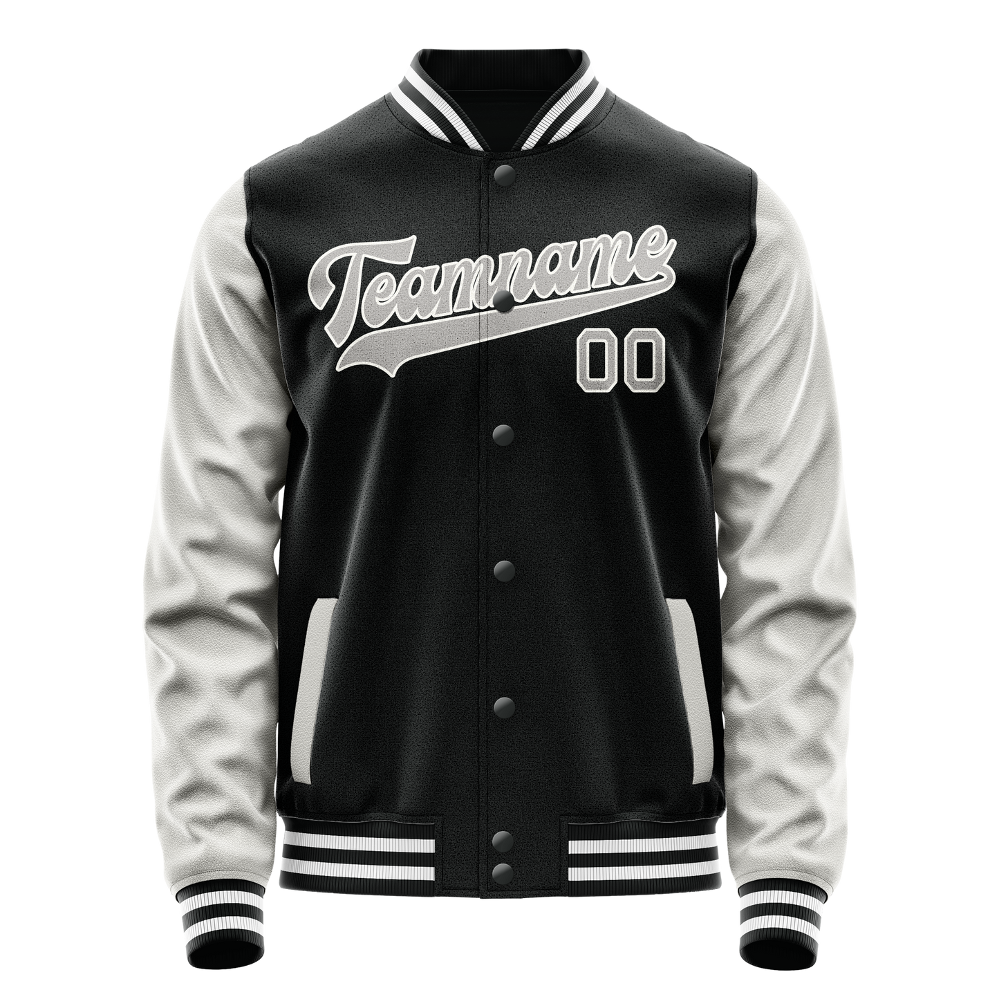 Custom Black Gray Solid Color Varsity Letterman Jacket
