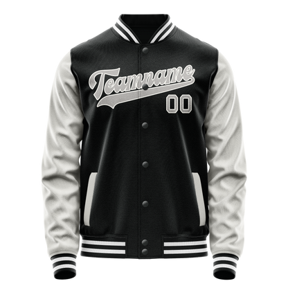 Custom Black Gray Solid Color Varsity Letterman Jacket