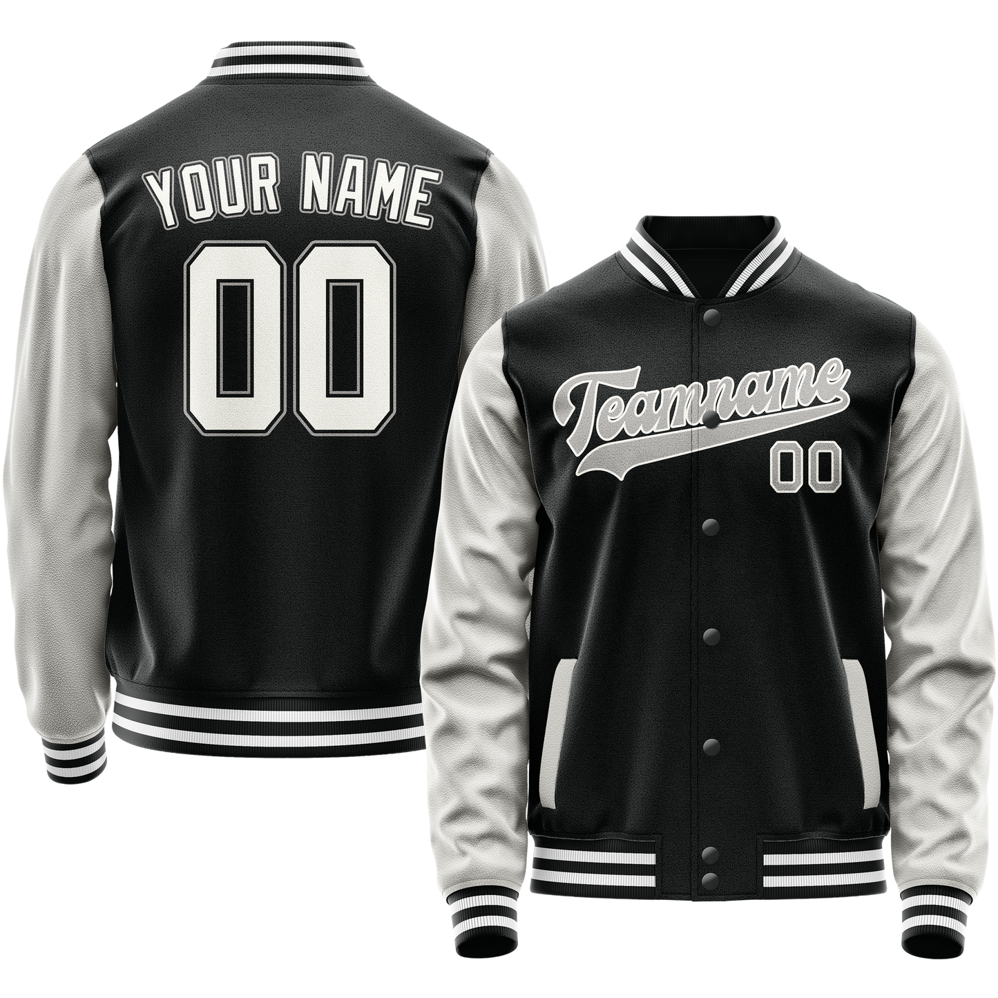 Custom Black Gray Solid Color Varsity Letterman Jacket