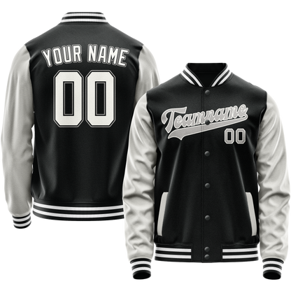 Custom Black Gray Solid Color Varsity Letterman Jacket