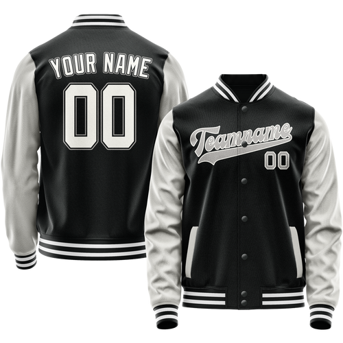 Custom Black Gray Solid Color Varsity Letterman Jacket