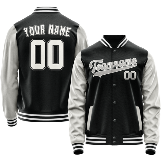 Custom Black Gray Solid Color Varsity Letterman Jacket