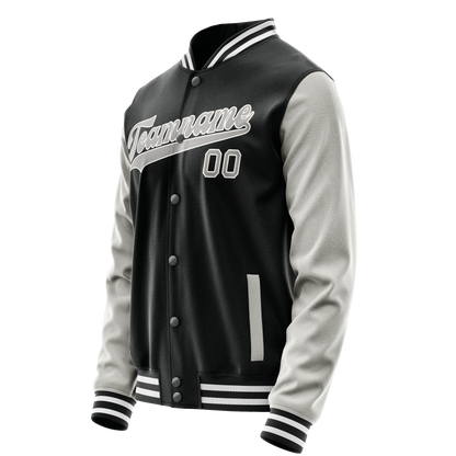 Custom Black Gray Solid Color Varsity Letterman Jacket
