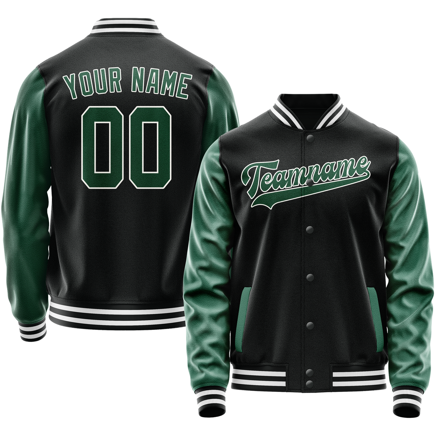 Custom Black Kelly-Green Solid Color Varsity Letterman Jacket