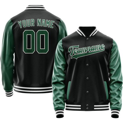 Custom Black Kelly-Green Solid Color Varsity Letterman Jacket