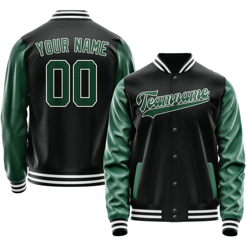 Custom Black Kelly-Green Solid Color Varsity Letterman Jacket
