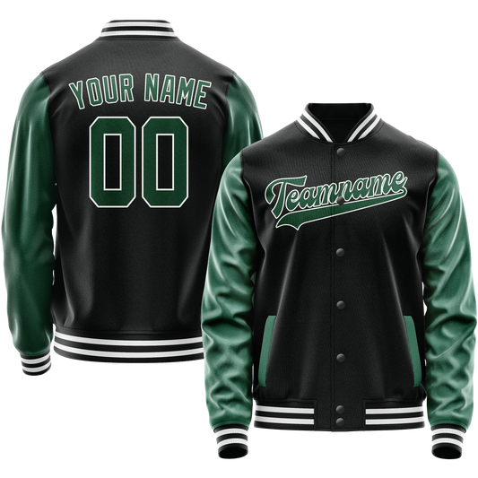 Custom Black Kelly-Green Solid Color Varsity Letterman Jacket