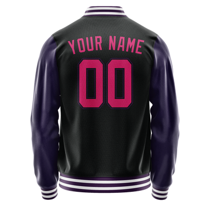 Custom Black Purple Solid Color Varsity Letterman Jacket