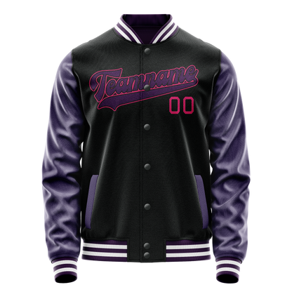 Custom Black Purple Solid Color Varsity Letterman Jacket