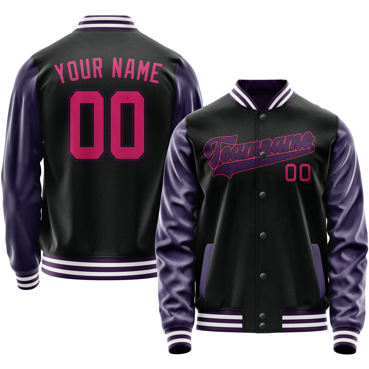 Custom Black Purple Solid Color Varsity Letterman Jacket