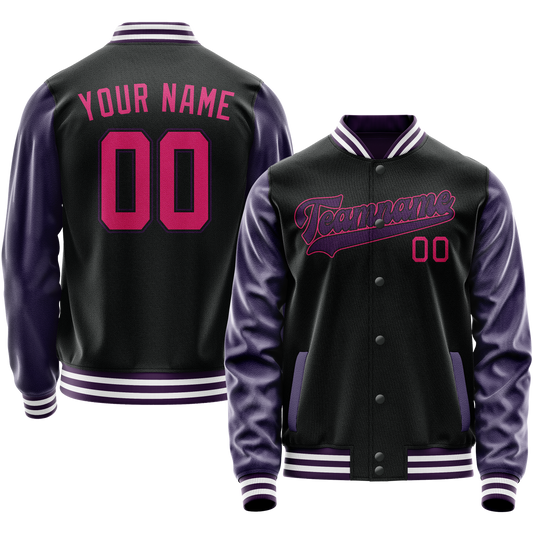 Custom Black Purple Solid Color Varsity Letterman Jacket