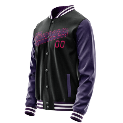 Custom Black Purple Solid Color Varsity Letterman Jacket