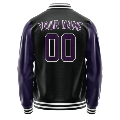 Custom Black Purple Solid Color Varsity Letterman Jacket
