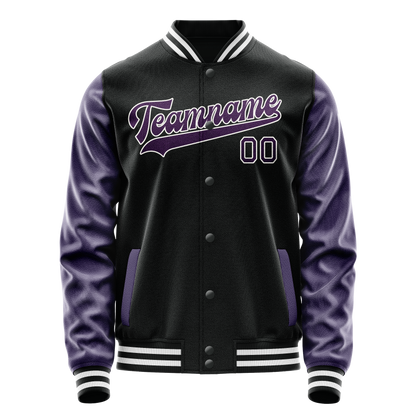 Custom Black Purple Solid Color Varsity Letterman Jacket