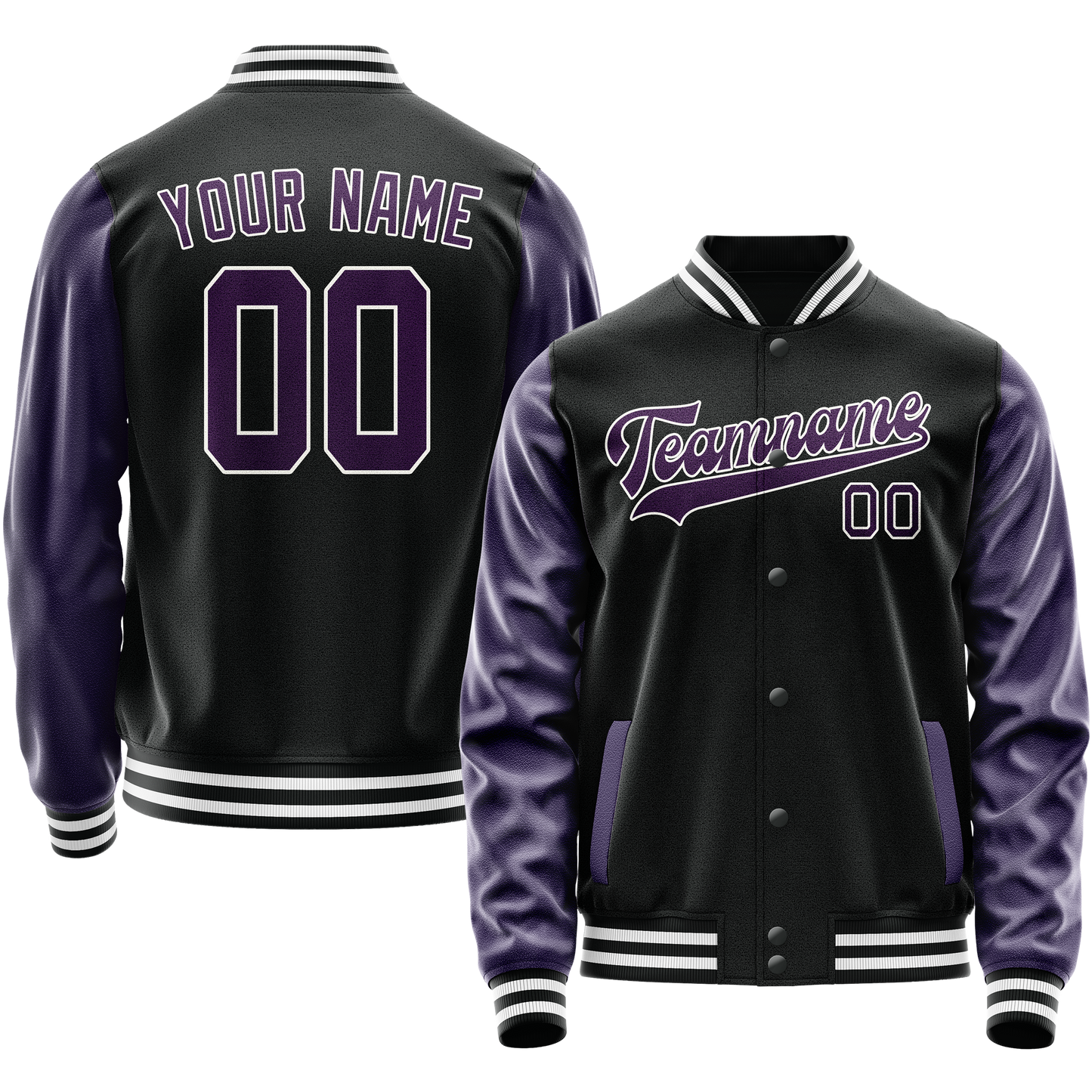 Custom Black Purple Solid Color Varsity Letterman Jacket