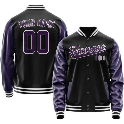 Custom Black Purple Solid Color Varsity Letterman Jacket